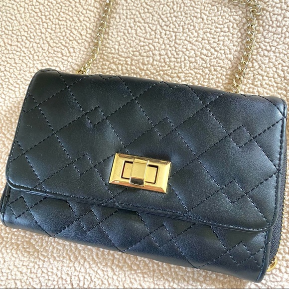 MERONA Black Quilt Textured Gold Chain Crossbody Small Clutch Purse - Picture 2 of 12